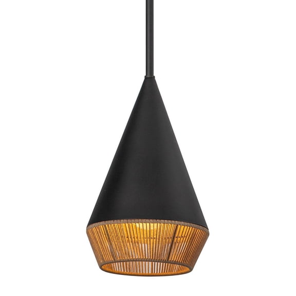 Alora Lighting Pd633107 Daphne 7" Wide Mini Pendant - Matte Black / Brown Cotton Rope