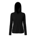 thumbnail image 2 of MORESEC Women Plus Size Hooded Long Sleeve Sun Protection Shirts UPF50 Solid Casual Workout Tops Rash Guard Fishing Hiking, Black S, 2 of 5