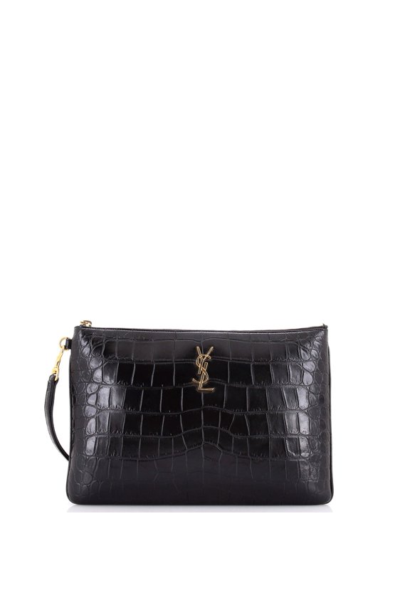 Pre-Owned Classic Monogram Tablet Wristlet Pouch Crocodile Embossed Leather By Rebag