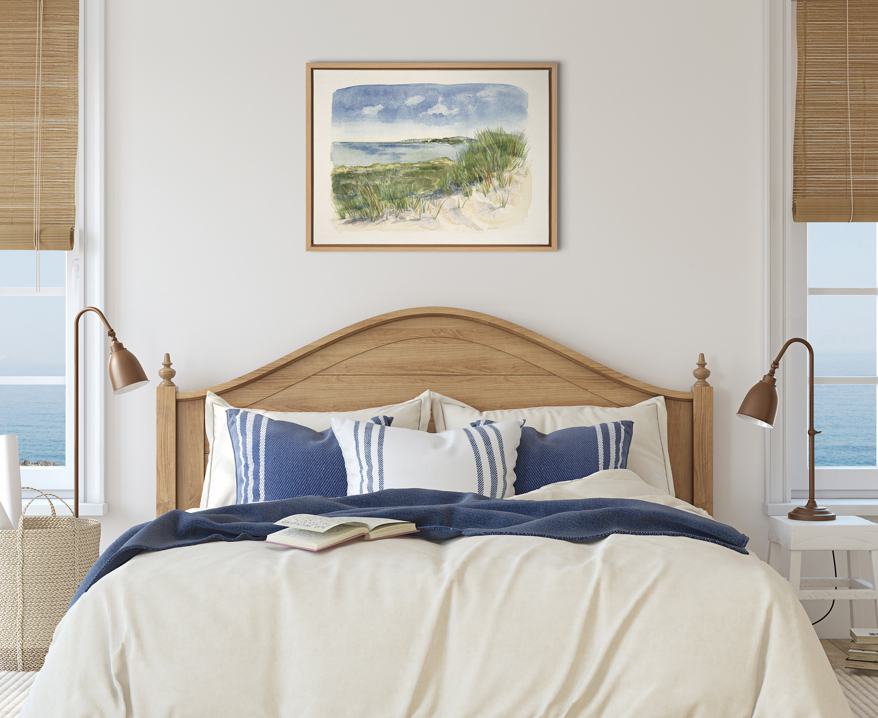 Kate and Laurel Sylvie By The Sea Framed Linen Textured Canvas Wall Art by Patricia Shaw, 18x24 Natural, Coastal Art for Wall