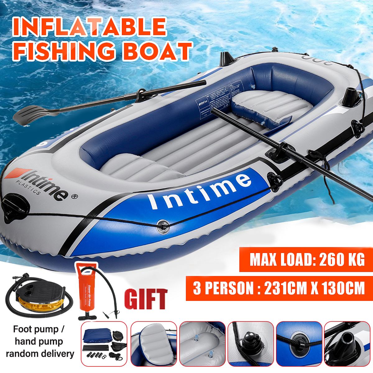 Canoeing & Kayaking Inflatables 3 Person PVC Inflatable Fishing Rowing