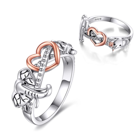 MYSTICPOEM Elephant Infinity Ring 925 Sterling Silver Cute Cow Animal Ring Mother MOM Jewelry Gift for Women 7