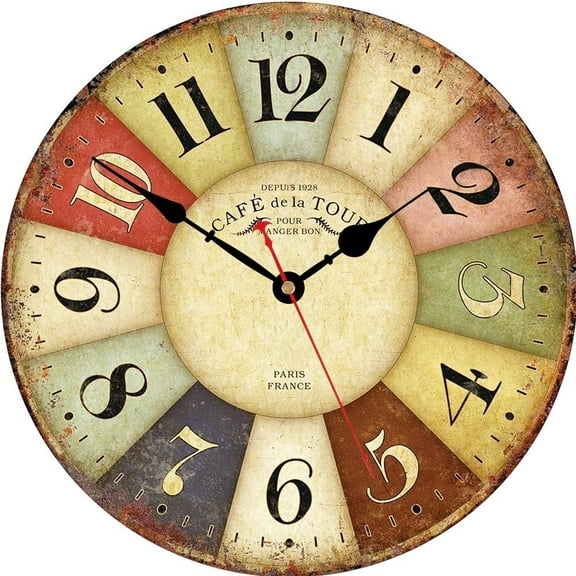 Silent Non-Ticking Wall Clock Arabic Numerals Retro Clocks Wooden Decorative Round Wall Clocks Battery Operated Indoor Wall Clocks Paris French Rustic Style Home Decor Wall Clock