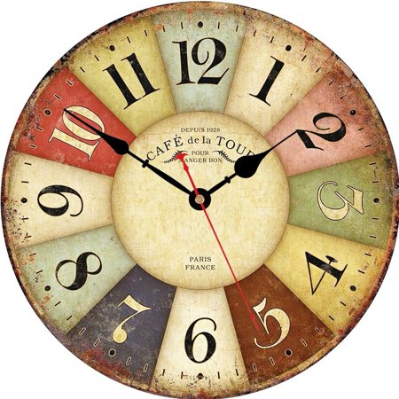 Silent Non-Ticking Wall Clock Arabic Numerals Retro Clocks Wooden Decorative Round Wall Clocks Battery Operated Indoor Wall Clocks Paris French Rustic Style Home Decor Wall Clock