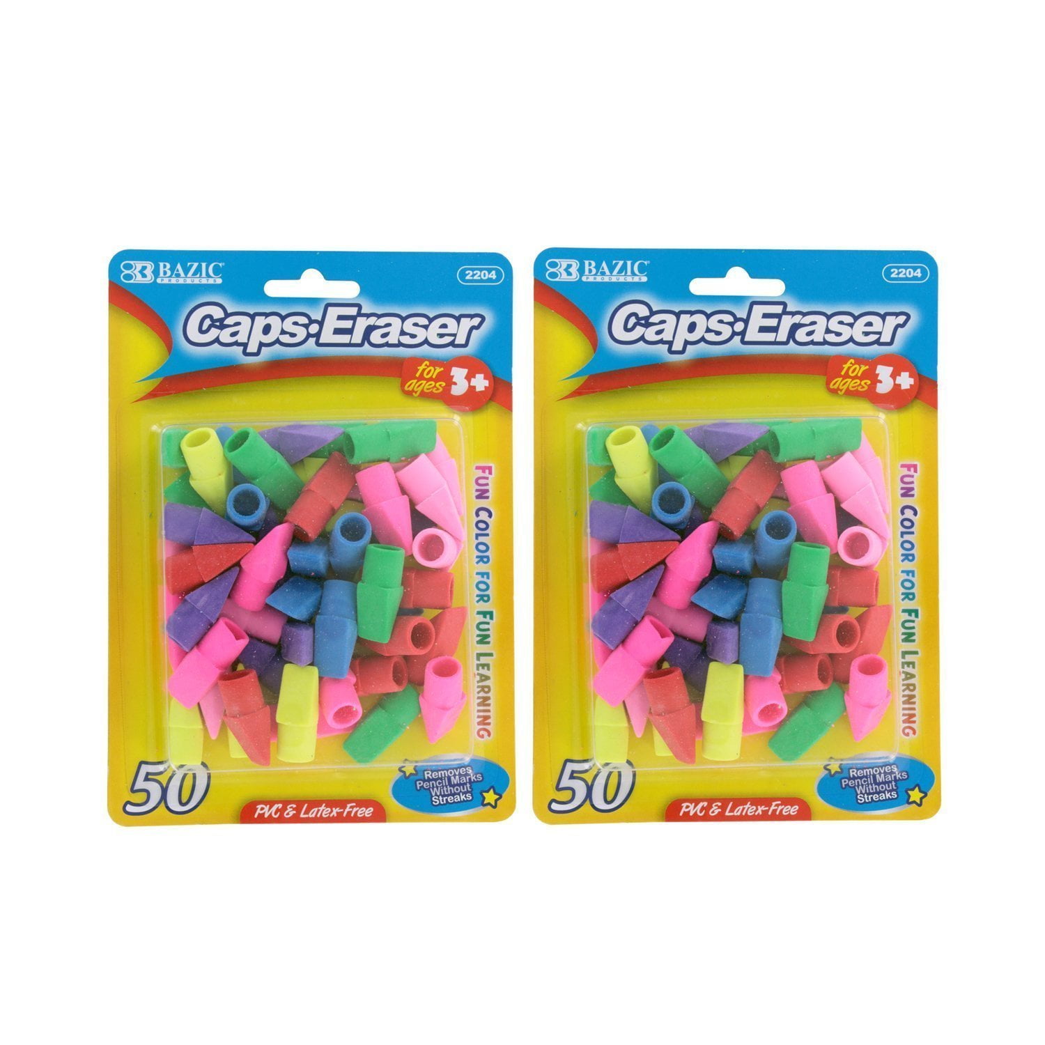 24 x Pencil Top Erasers Rubbers Angled Tips Assorted Colours Good Value Caps 