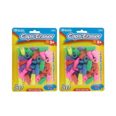Bazic Pencil Top Erasers, Assorted Colors, Pack of (Best Eraser For Colored Pencils)