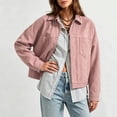 thumbnail image 6 of vdgthytj Jackets for Women Snap Button Lapel Collar Long Sleeve Cropped Fashion Fall Casual Outerwear with Chest Pockets(X-Large,Pink), 6 of 8