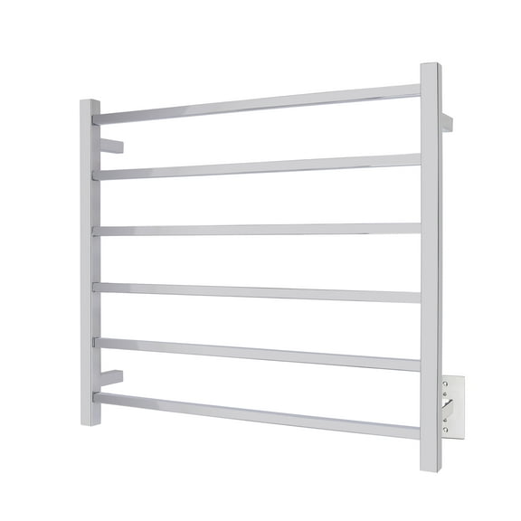 Heated Towel Rack – Polished Stainless Steel Wall Mounted Towel Warmer for Luxurious Bathroom Spa-Like Comfort, 6-Bars, 80 Watts Electric Hardwired UL Certified Safe, WarmlyYours Tahoe