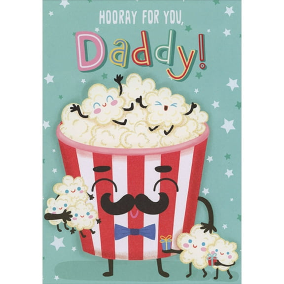 Designer Greetings Red and White Popcorn Bucket and Smiley Faced Popcorn Kids Juvenile Father's Day Card for Daddy from Kids