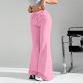 thumbnail image 5 of WTOBBY Ladies Fashion Loose Drawstring Waist Solid Color Cargo Pants Leisure Flares Casual Wear with Utility Pockets,Pink 2XL, 5 of 6