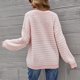thumbnail image 4 of Mujeres rayas suéter de punto V cuello suelto manga larga Linda raya Jersey Top para otoño invierno rosa S, 4 of 6