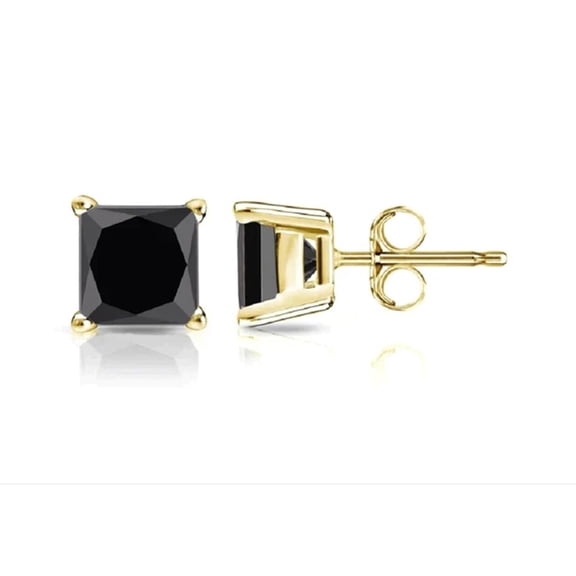 14K Yellow Gold Black Diamond Square Stud Earrings 4mm Plated by Paris Jewelry