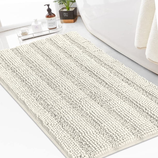 Alfombra de baño de chenilla peluda turquesa, 60 x 90 cm, crema, antideslizante