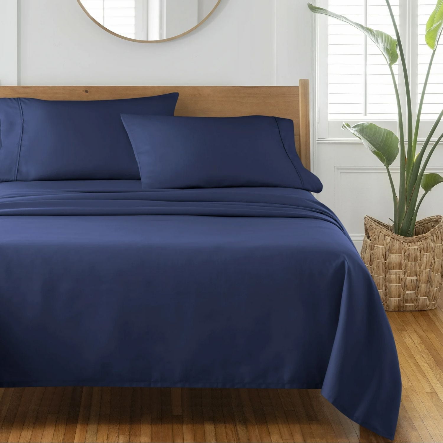 Better Homes & Gardens 300 Thread Count Cotton Sateen Bed Sheet Set, Blue Cove, 4-Piece, King, 300 TC Cotton Sateen Sheet Set