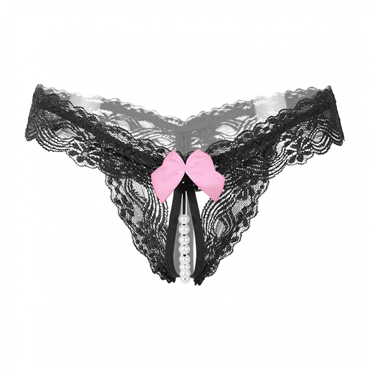 LoyisViDion Women'S Underwear Lace Bow Bikini Panties Pearl Silky