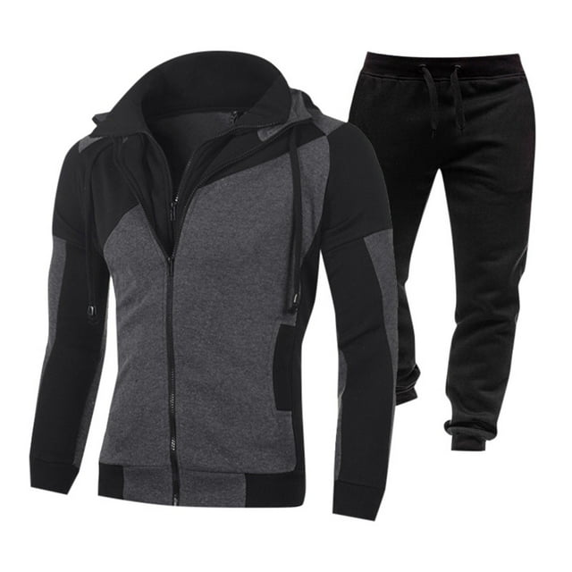 Men's Tracksuit Set Sweatshirt Jogger Sweatpants Solid Patchwork Warm Sports Suit for Stylish Active Men