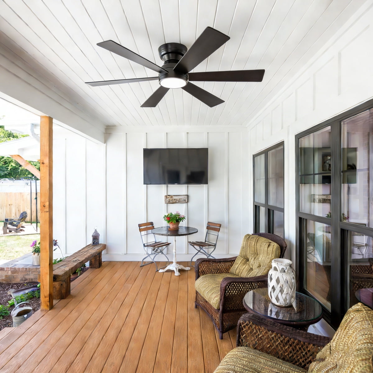 46" Flush Mount Ceiling Fan with Lights Remote Control,Quiet DC Motor 6 Plywood Blade Ceiling Fans 6 Speed Levels,Reversible Ceiling Fan,for Patio Living Room, Bedroom,Office,Indoor.( SLIVER)