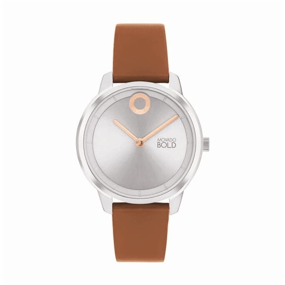 Movado 3600984 Trend Element Silver Dial Brown Leather Strap Womens Watch