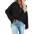 thumbnail image 4 of Zedker Casual Women'S Solid Color Button Mock Neck Long Sleeve Pointelle Knitted Sweaters, Comfy Loose Pullover Tops for Fall,Black,S, 4 of 4