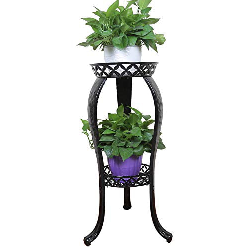 Medium, Turquoise Pot+ Black Stand green leaves Metal Planter Stand With Plant Pot Flower Pot for Indoor and Outdoor Balcony Flower Rack