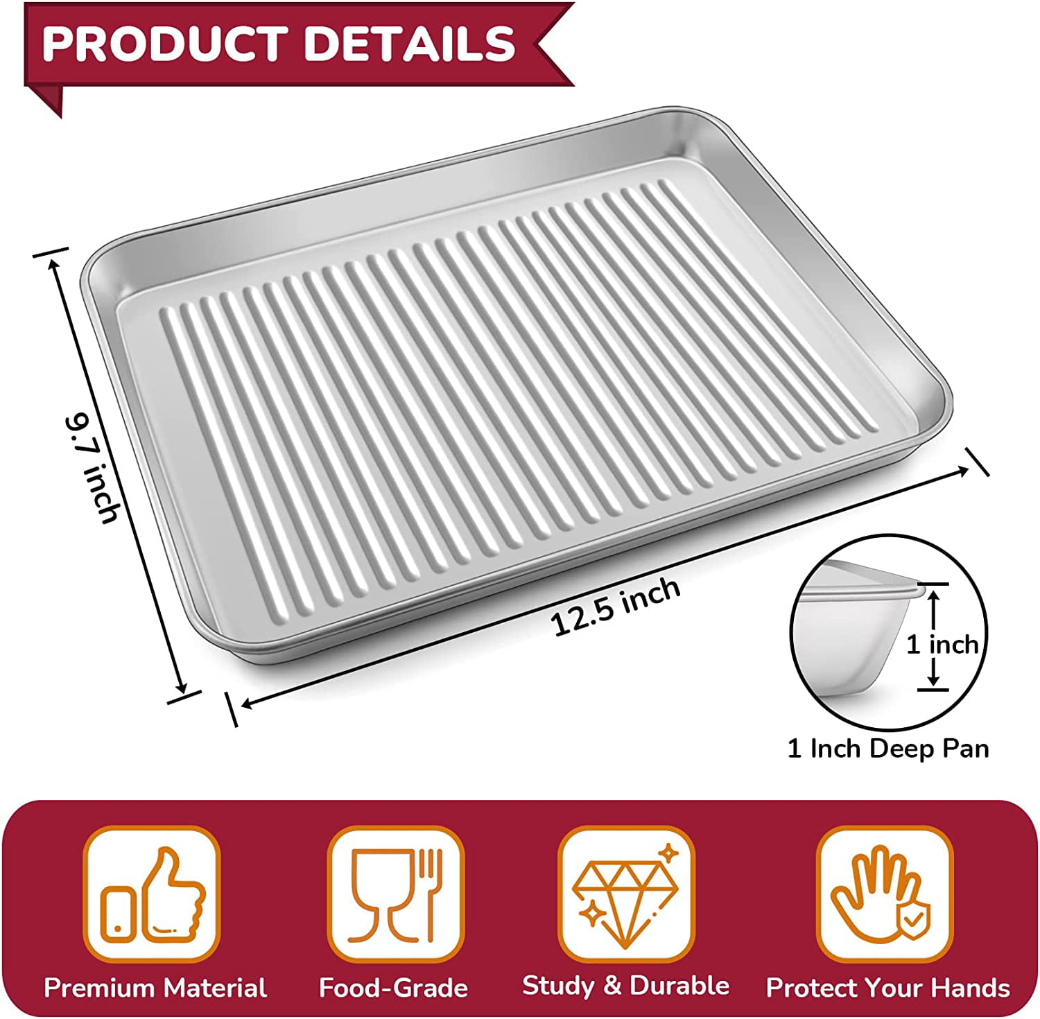 Vesteel 12.5 inch Baking Pan with Rack Set (2 Pans & 2 Racks), Stainless  Steel Quarter Size Toaster Oven Tray with Cooling Rack, Heavy Gauge &  Dishwasher Safe 