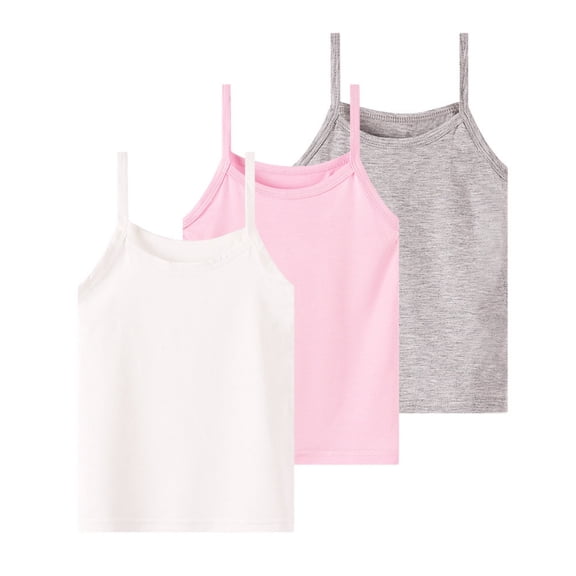 Khunlpohl Kid's 3 Pack Sleeveless Camisole Spaghetti Straps Round Neck Tank Tops Breathable Undershirt Clothes 1-12 Years