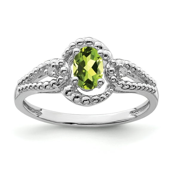 925 Sterling Silver Polished Peridot and Diamond Ring Size 9 - .02 dwt .57 cwt - Ring for Women