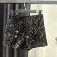 thumbnail image 2 of MIXUE Shorts For Women Summer Solid Color Sparkly Sequined Heavy Zipper Club Womens Shorts Activewear,Black,XL, 2 of 3