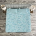 thumbnail image 3 of Ambesonne Orient Quilted Bedspread Set 3 Pcs, Art Style with Swirls, Queen Size, Pale Blue and Coconut, 3 of 3