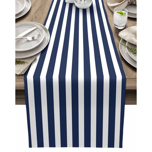 Table Runner Navy Blue Stripes Table Decoration for Kitchen Dinning Blue Vertical Striped Table Decoration for Indoor Outdoor Party Wedding Decor 13x72inch