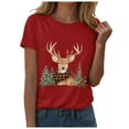 thumbnail image 5 of Duqingm Christmas Tshirts T Shirts for Women Short Sleeve Cotton Crewneck T-Shirt, Merry Christmas Cartoon Elk Color Light Tee Tops Casual Basic T-Shirt Red,L, 5 of 6