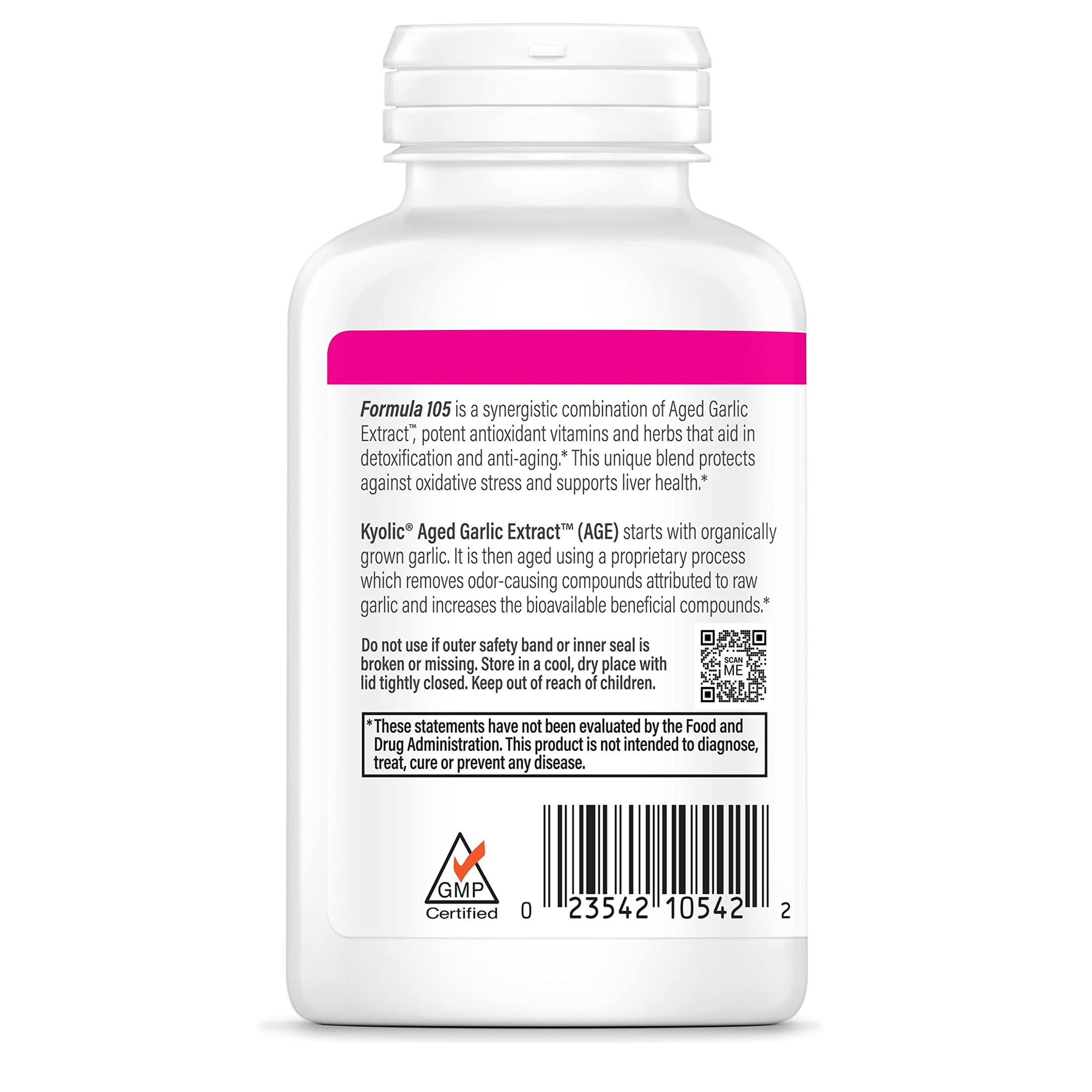 Kyolic Aged Garlic Extract Formula 105, Detox & Anti-Aging*, 200 Capsules