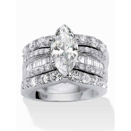 PalmBeach Jewelry 4.56 TCW Marquise-Cut Cubic Zirconia 3-Piece Bridal Ring Set in Yellow Gold-Plated or Platinum-Plated Sterling Silver