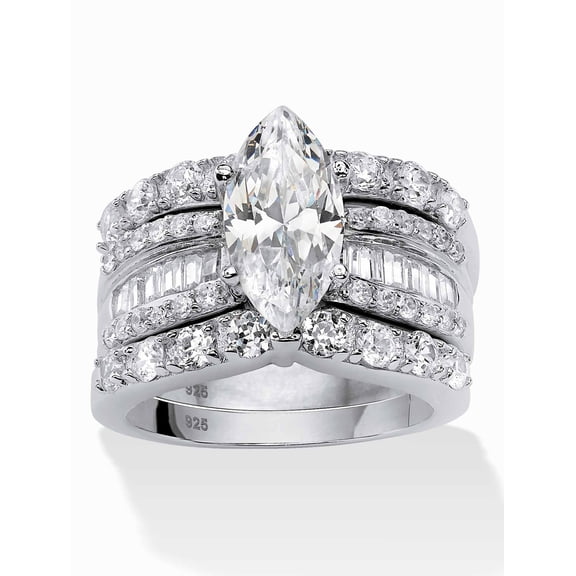 PalmBeach Jewelry 4.56 TCW Marquise-Cut Cubic Zirconia 3-Piece Bridal Ring Set in Yellow Gold-Plated or Platinum-Plated Sterling Silver