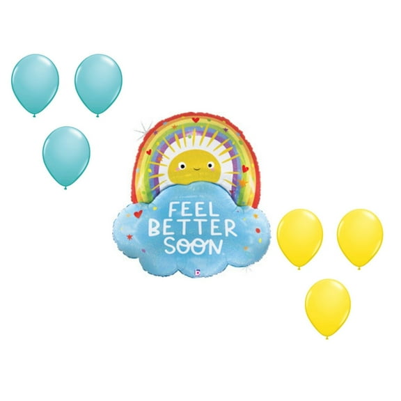 LOONBALLOON 35 Inch Feel Better Rainbow Sun Balloon Medium Shape Set (6x latex)