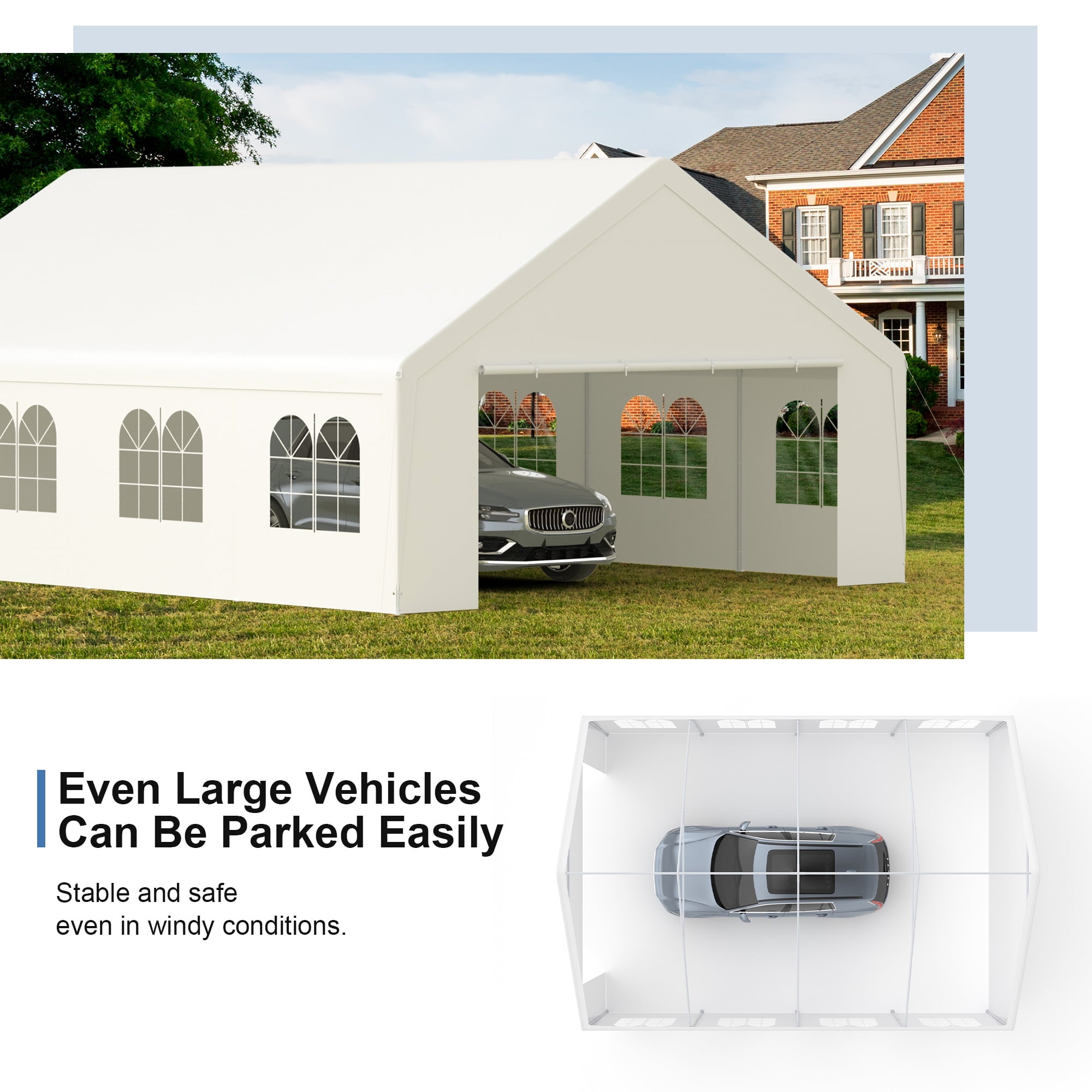 20x26 Carport Party Tent Heavy Duty Carport with Removable Sidewalls Outdoor Storage Shelter Portable Garage