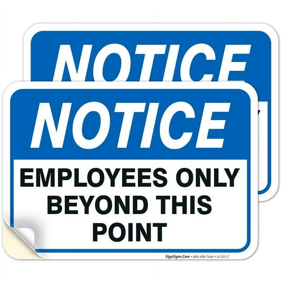 Sigo Signs Employees Only Sign, Employees Only Beyond This Point Sign, (2 Pack) 10x7 4 Mil Vinyl Stickers, Weatherproof and UV Protected, Made in USA