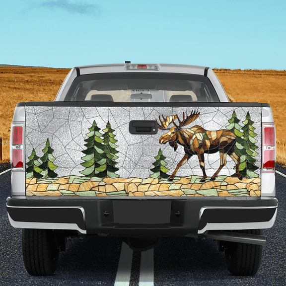 Lotusprinthandmade Moose Lovers Tailgate Wrap 2 Sizes (24"x58"), nature-themed moose truck decal, moose design tailgate cover