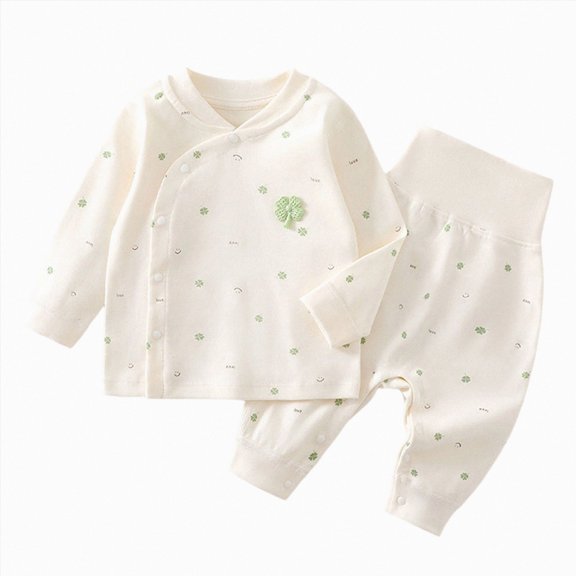 Ulanda Baby Wrap Top High Waist Pants Set Snap Crotch Long Sleeve Cute Print (Green, 18-24 Months)