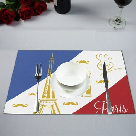

MYPOP French Flag Eiffel Tower Triumphal Arch Table Placemat Food Mat 12x18 Inches Non Slip Table Mat