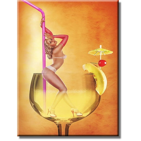 Girl in Glass Drink Picture on Stretched Canvas, Wall Art Décor, Ready to Hang