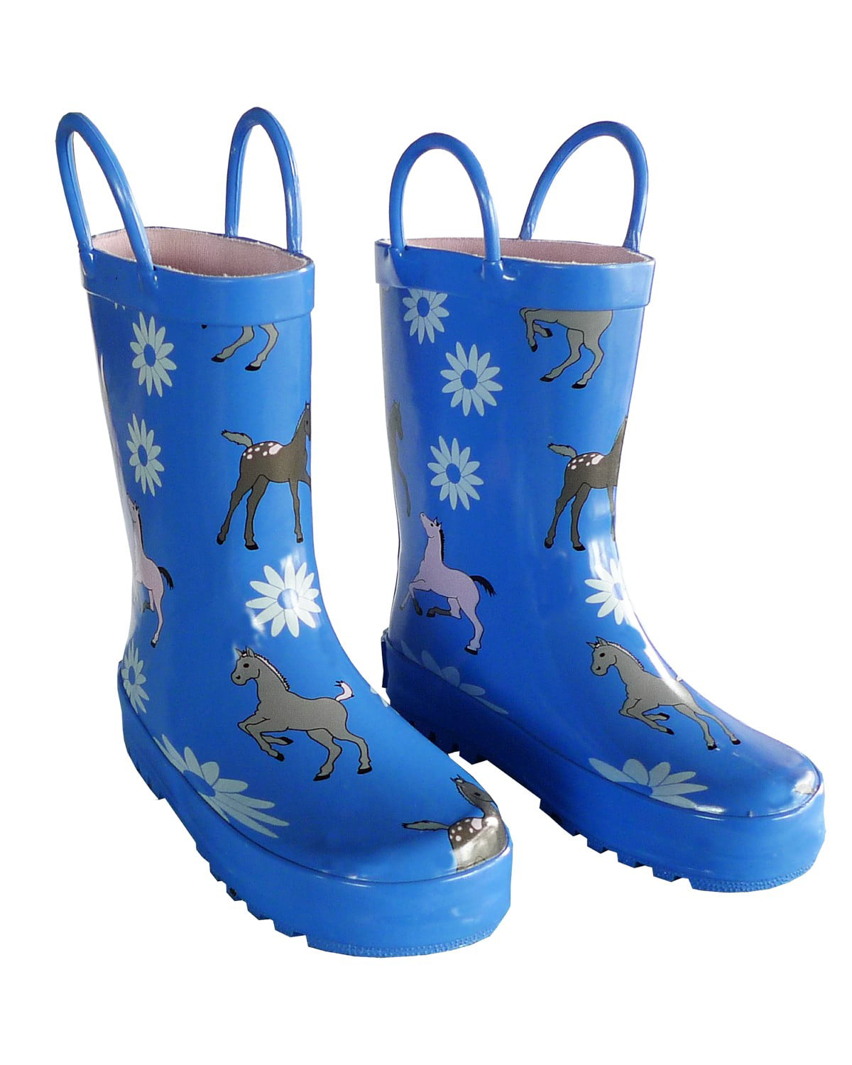 Toddler and Youth Unisex Kids Blue Rain Boot Snow Boot with Red and White Polka Dots w/Tie and Lining Boys Girls A.O.R 