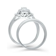 Forever Bride 1/10 Ct Natural Diamond Cushion Cut Bridal Set Womens Ring, Sterling Silve
