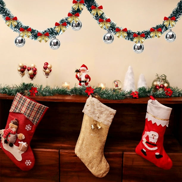 Adornos navideños, colgante para árbol de Navidad con cinta floral de 2 metros de largo con cordón y pompones. Ideal para árboles de Navidad y decoración de ventanas. Parte superior de plástico.