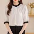 thumbnail image 4 of Youyipin Womens Tops Women's Color Block Loose Fit Shirt Round Neck Thin Chiffon Short Sleeve Shirts For Women, 4 of 5