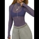 thumbnail image 2 of Blusa de Larga de para Mujer, Blusa de Encaje Transparente con Cuello Alto y Bordado Floral. Azul Marino S, 2 of 9