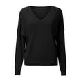 thumbnail image 6 of Sweaters for Women V Neck Long Sleeve Trendy Knitted Pullover Soft Warm Sweater Tops Black L, 6 of 6