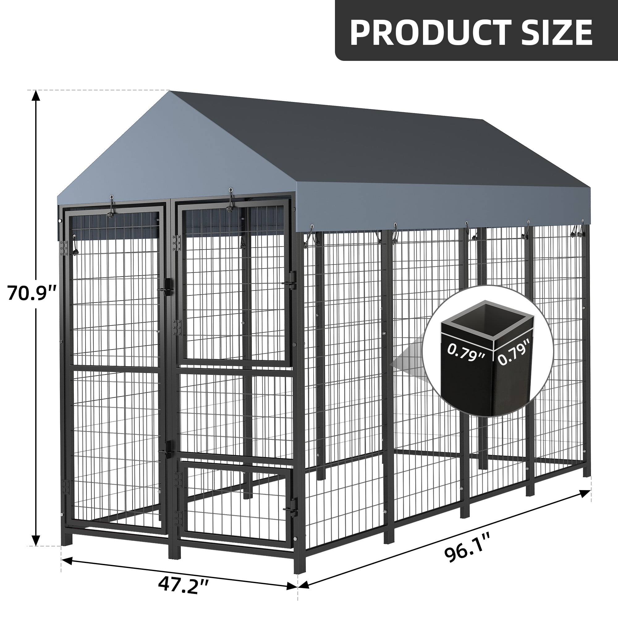 Dextrus 8x4x6ft Large Outdoor Dog Run Kennel, Heavy Duty Dog Pets Cage Galvanized Steel Dog Fence Dog Enclosure Playpen with Waterproof Cover and Secure Lock
