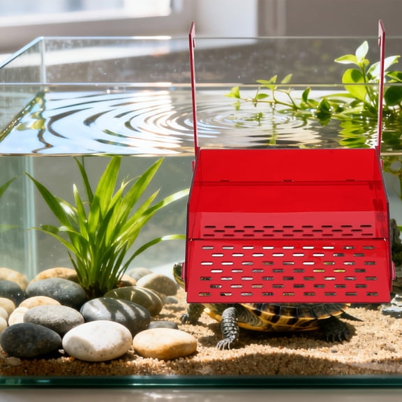 LITINKIMI Space Saving Red Acrylic Hanging Turtle Dock Platform for Aquarium with Climbing Ramp