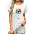 thumbnail image 3 of Fartey Womens Cotton Crew Neck Short Sleeve Shirts Loose Fit Summer Casual Tops Fashion Floral Graphic Tees Basic Going Out T-Shirt White XXL, 3 of 7